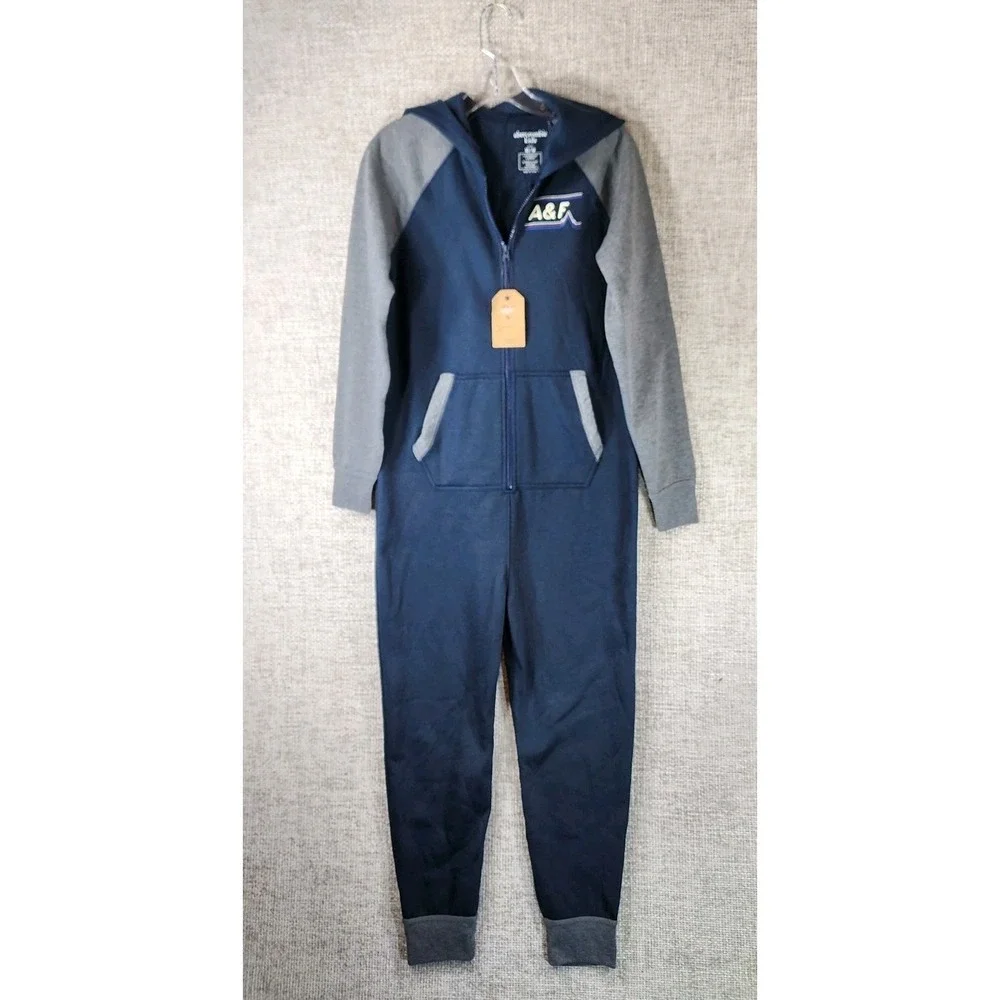 Abercrombie Fitch Kids Sleep One Piece Fleeced Union Suit Boys 15/16 Navy NWI